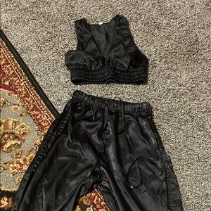 SHEIN Black Satin Crop Top and Pants Set